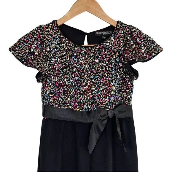 Three Pink Hearts Sequin Side Tie Jumpsuit - Girls Size M - Picture 2 of 6